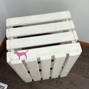 White Wooden Crate with Pink Dog Accent